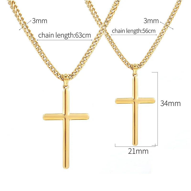 Punk Cross Pendant Link Chain for Men Women 316L Stainless Steel Hip Hop Necklace