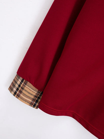 New  men's casual spring and fall fashion plaid lapel long sleeve pocket comfortable party outdoor top polo shirt