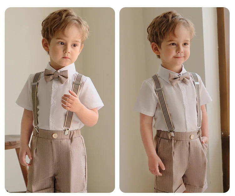 Children's Boys Khaki Striped Suit Set Formal Luxurious Kids Boys Wedding Suit Elegant Kids Boy Suit 1-10Y Boys Suits Outfit Set