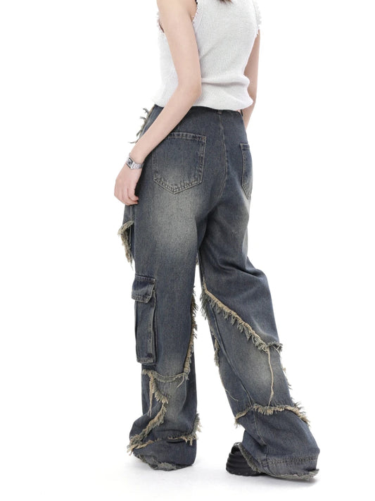 American Style Retro High Street Jeans Women Summer Loose Wide Leg Pants