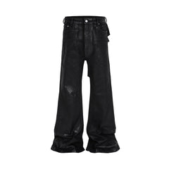 Y2k Streetwear Wax Leather Stretch Jeans for Men and Women Ropa