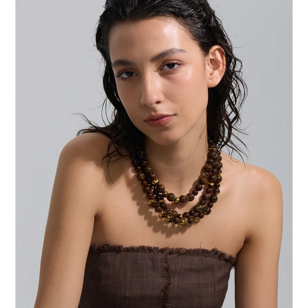 Yhpup Arrivals Handmade Jewelry Simulated Pearls Round Beads Chain Layered Necklace Earrings Stainless Steel Flower Chic Jewelry