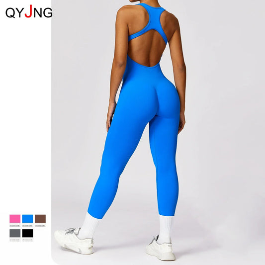 Seamless Gym Sport Jumpsuit Women Sportswear Hollow Backless Scrunch Fitness