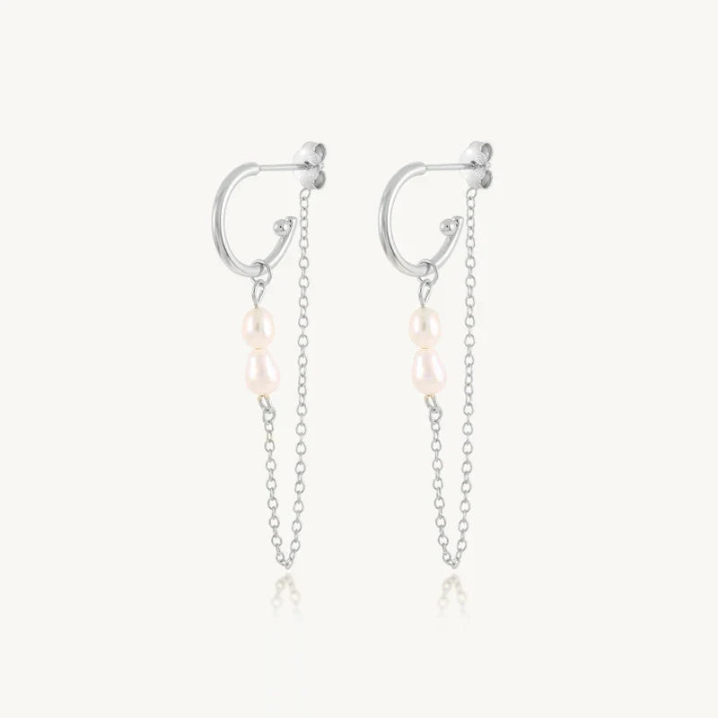 Aide 925 Sterling Silver Long Chain Tassel Baroque Irregular Pearl Dangle Earrings for Women C Shape Earrings Jewelry Pendientes