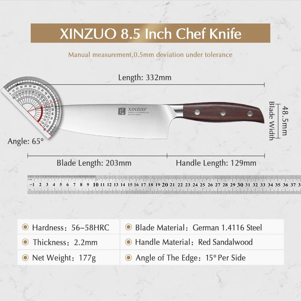 XINZUO 8'' Chef Knife German DIN 1.4116 Steel Kitchen Knives Stainless Steel Meat