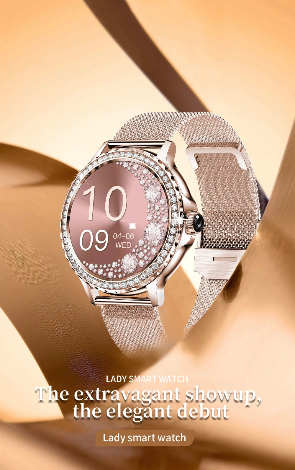MEVADEN Rose Gold Smart Watch Bluetooth Call Lady 100+ Sports Mode Fitness Health Monitor Women Smartwatch for IOS Android NX19