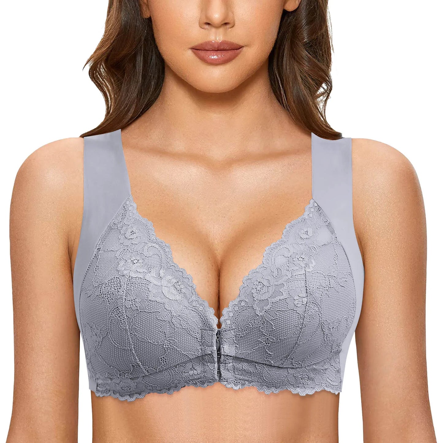 Womens No Steel Ring Front Close Bra Lingerie T Back Seamless Unlined Bra