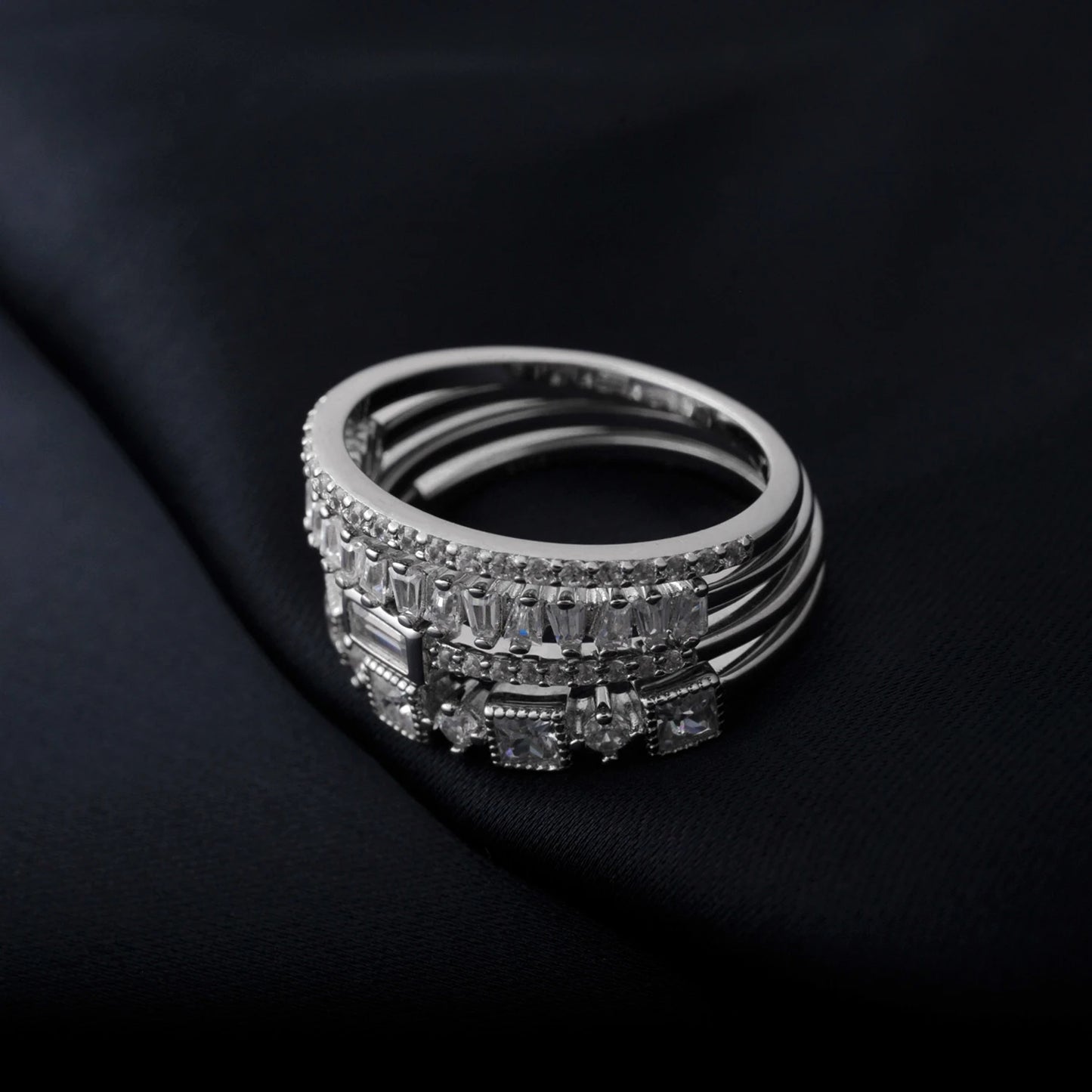 4 Pcs 925 Sterling Silver Wedding Band Solitaire Eternity Stacking Rings for Women