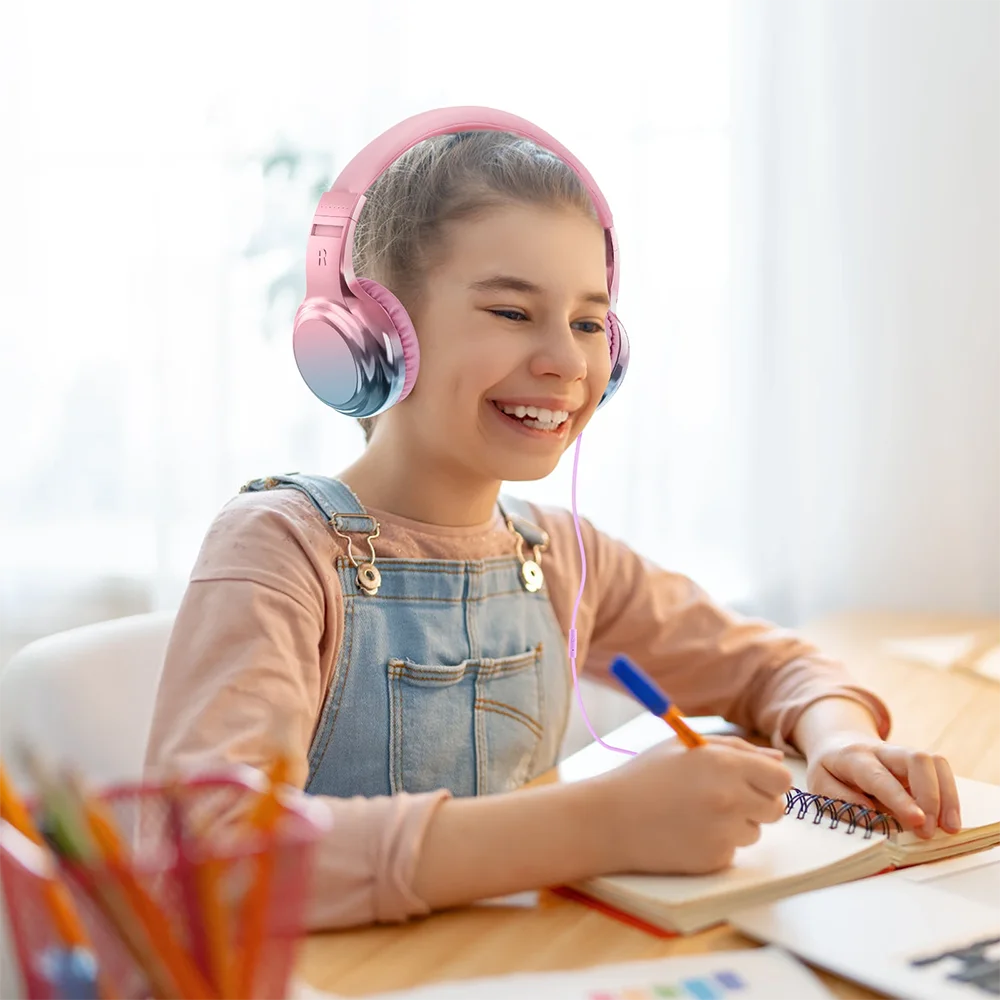 Kids Headphones Wired for School 85/94dB Volume Limiter Foldable Stereo Sound Headset with Mic for Kids Girls Learning Tablet PC