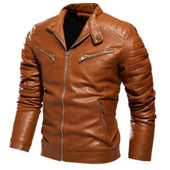 Winter Black Leather Jacket Men Fur Lined Warm Motorcycle Jacket Slim Street