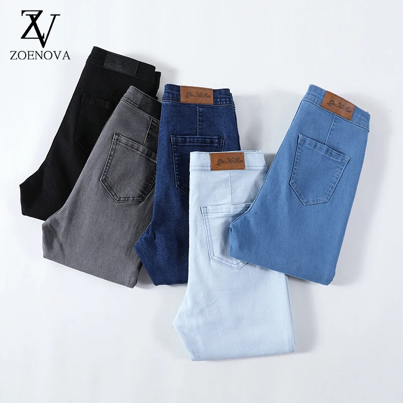 Classic Blue  Jeans Women High Waisted Super Elastic Y2k Aesthetic Fashion Capri