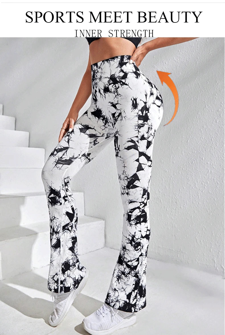 Women's Seamless Tie Dye Flared Leggings High Waisted Tummy Control Workout