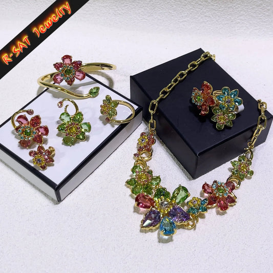 Flower Crystal Boutique Irregular Original Jewelry Set New Color Earring Exquisite Necklace Ring Bracelet Wedding Gift for Women