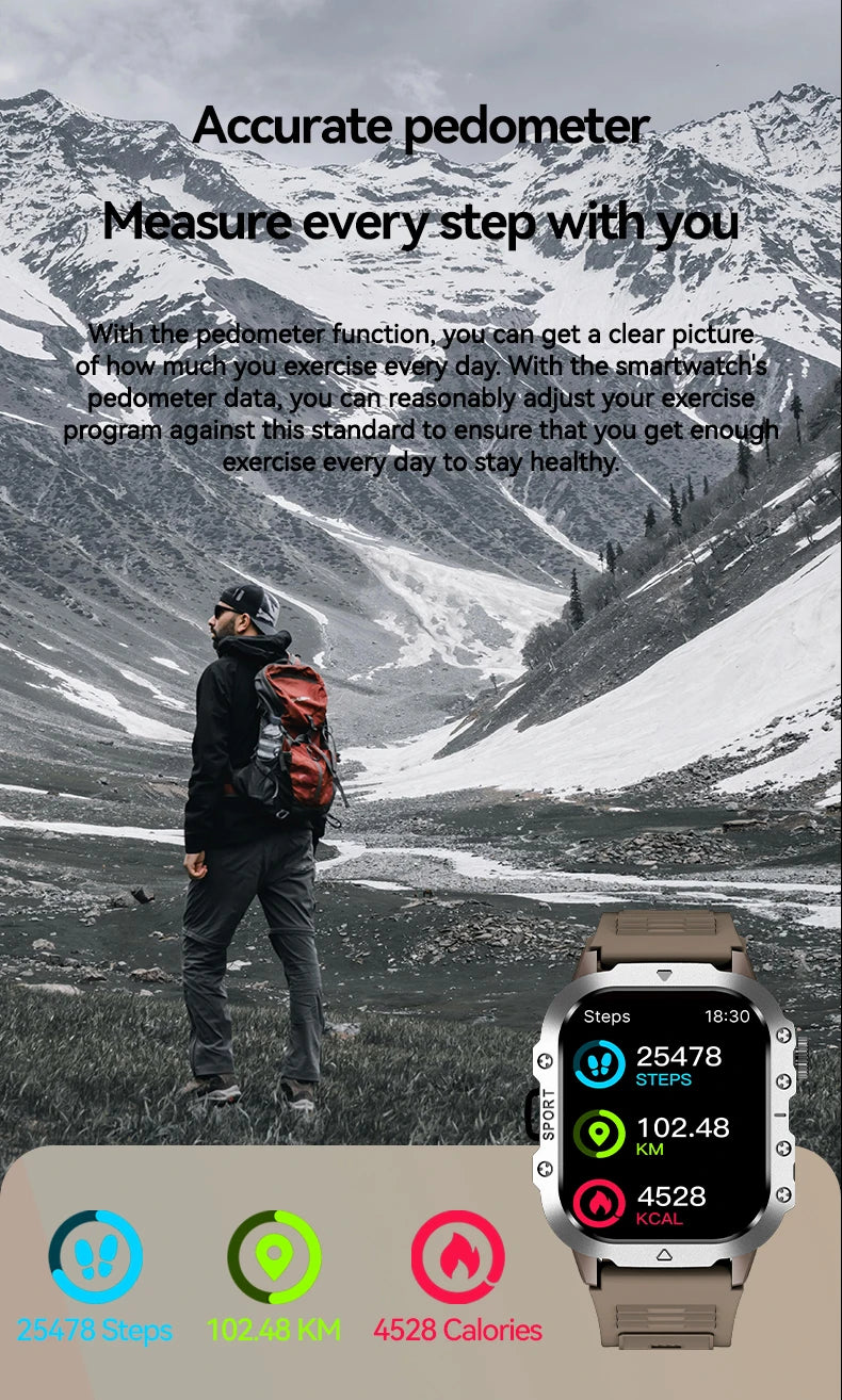 LAXASFIT 2025 New Military Smart Watch Men Outdoor Sports Fitness Tracker Health Monitoring 2.01Inch Bluetooth Calls Smartwatch