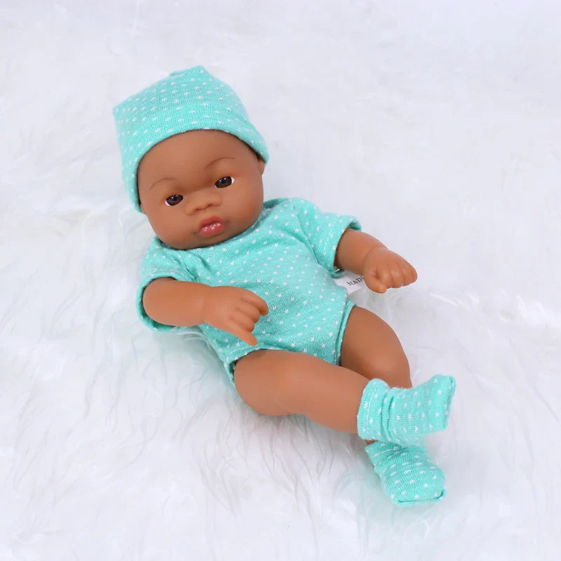 20cm 7inch Mini Reborn Dolls Vinyl Brown Skin Full Body Baby Doll Lifelike Soft Reborn Toddler Doll Baby Doll For Girls Toys
