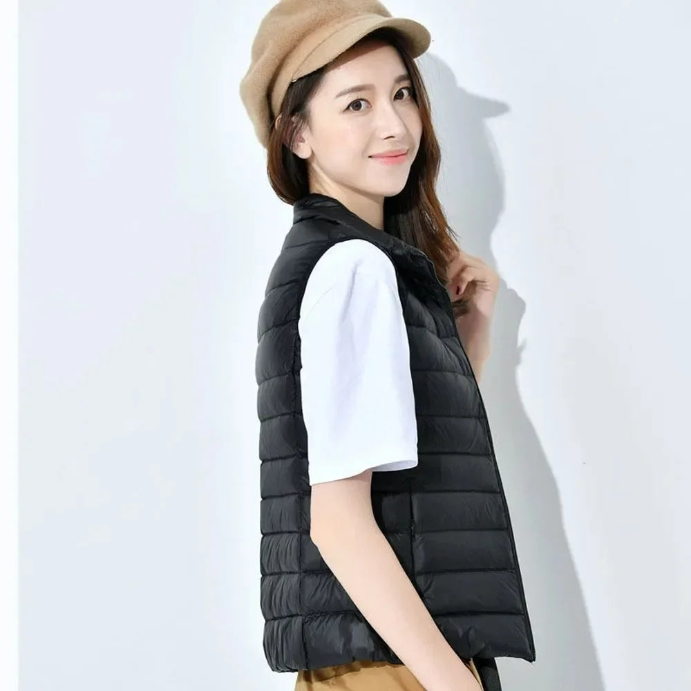 Down Jacket Women Sleeveless Ultra Light Down Vests Slim Jacket Girl Gilet Lightweight