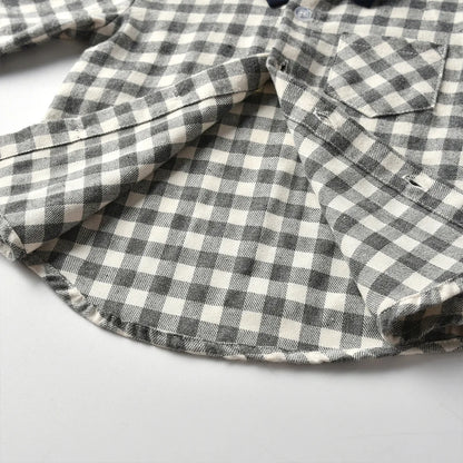 Children's Plaid Shirt and strap pants set for Boys with Bow Tie baby boy clothes 0 to 3Y Autumn Boys Clothes 70-130cm