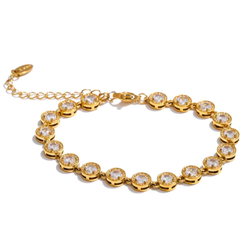 Yhpup Popular Shiny Cubic Zirconia Chain Luxury Necklace Bracelet Bangle Gold Color Platinum Plated Temperament Jewelry New