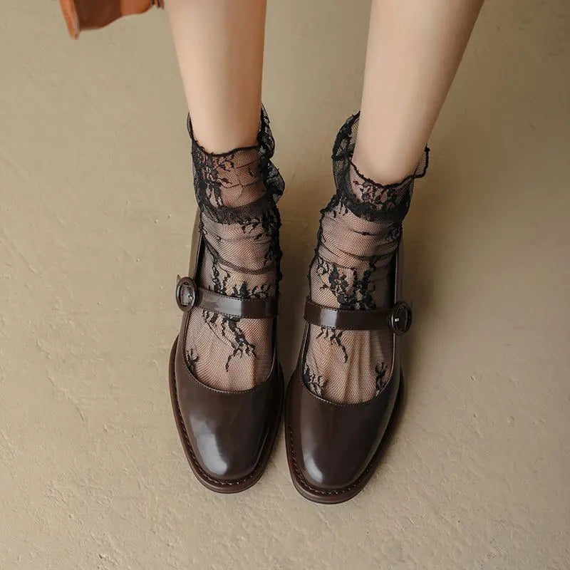 Krazing Pot Cow Leather Round Toe Med Heels Shoes Women