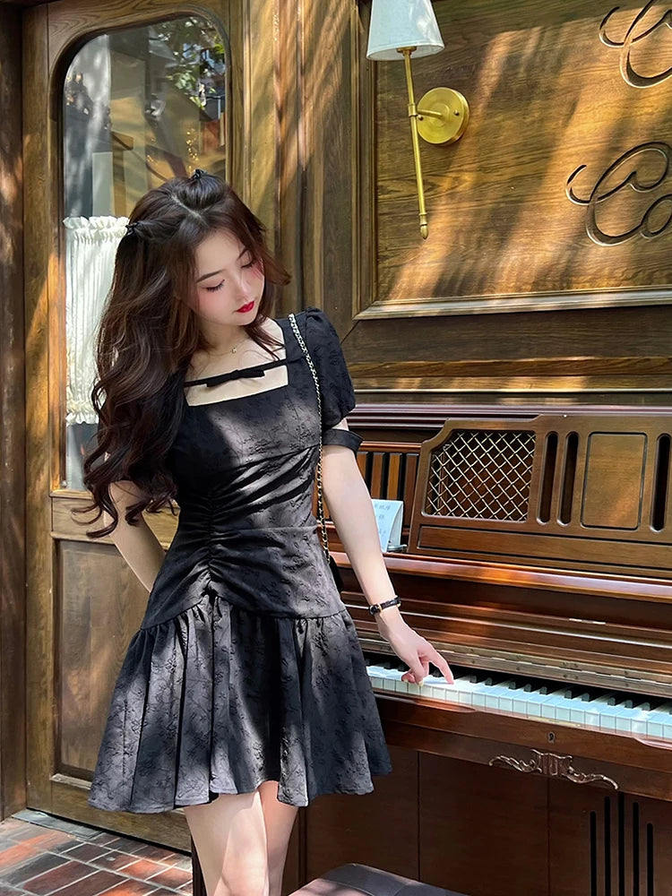 Formal attire Dresses: Square Collar Puff Sleeve Maxi Birthday Dress for Women