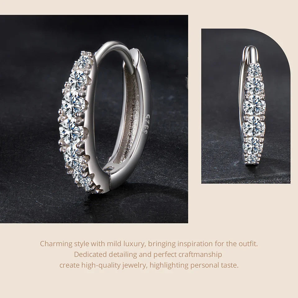 BAMOER Moissanite Huggie Hoop Earrings for Women, 925 Sterling Silver Hypoallergenic Earrings with White Gold Plated MSE092