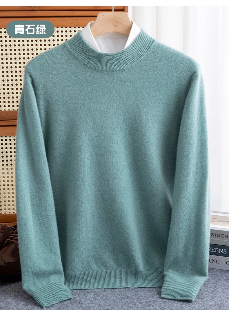 Fashion Men's 100% Wool Pullover Half-high Collar Sweater Autumn Winter Warm Top