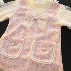 Spring Autumn Dresses For Baby Girls  Cute Bow Mesh Plaid Long Sleeve