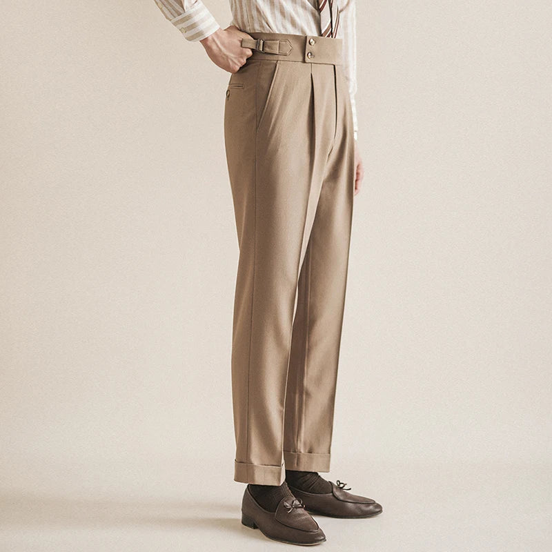 Men Dress Pants British Style Slim Fit Straight Suit Pants Business Formal Social Office