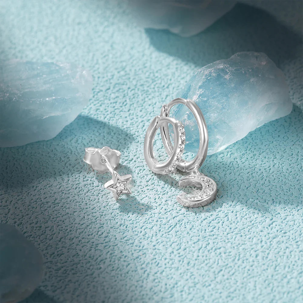 ROXI 925 Sterling Silver 3PCS DIY Hoop Earring With Piercing Stud Earring Set Women Men Party Wedding Jewelry Set pendientes 925