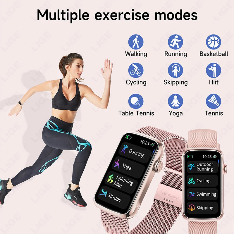 LIGE 1.47'' Smart Watch Women Men Smart Bracelet Heart Rate Step Count Sport Fitness Health Monitor Waterproof Smartwatch Ladies