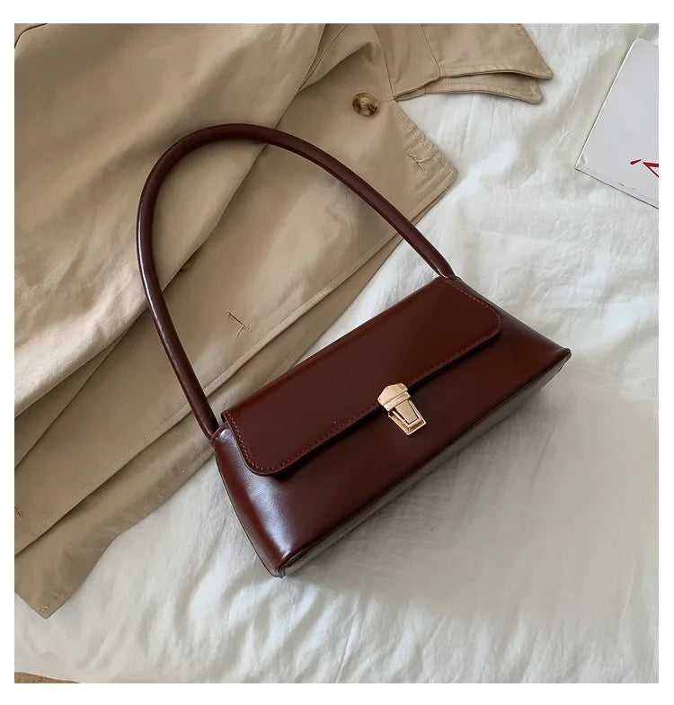 Women's Shoulder Bag Simple Solid Colour Handbag Vintage Underarm Bag