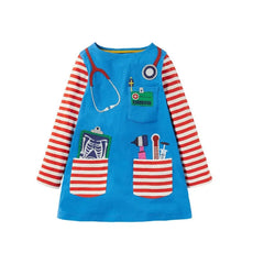 Little maven Baby Girls Blue Casual Clothes Autumn Cotton Pocket Dress Lovely for Children