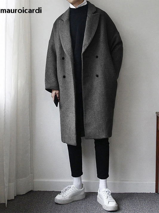 Autumn Winter Loose Casual Grey Black Soft Warm Woolen Cocoon Coat