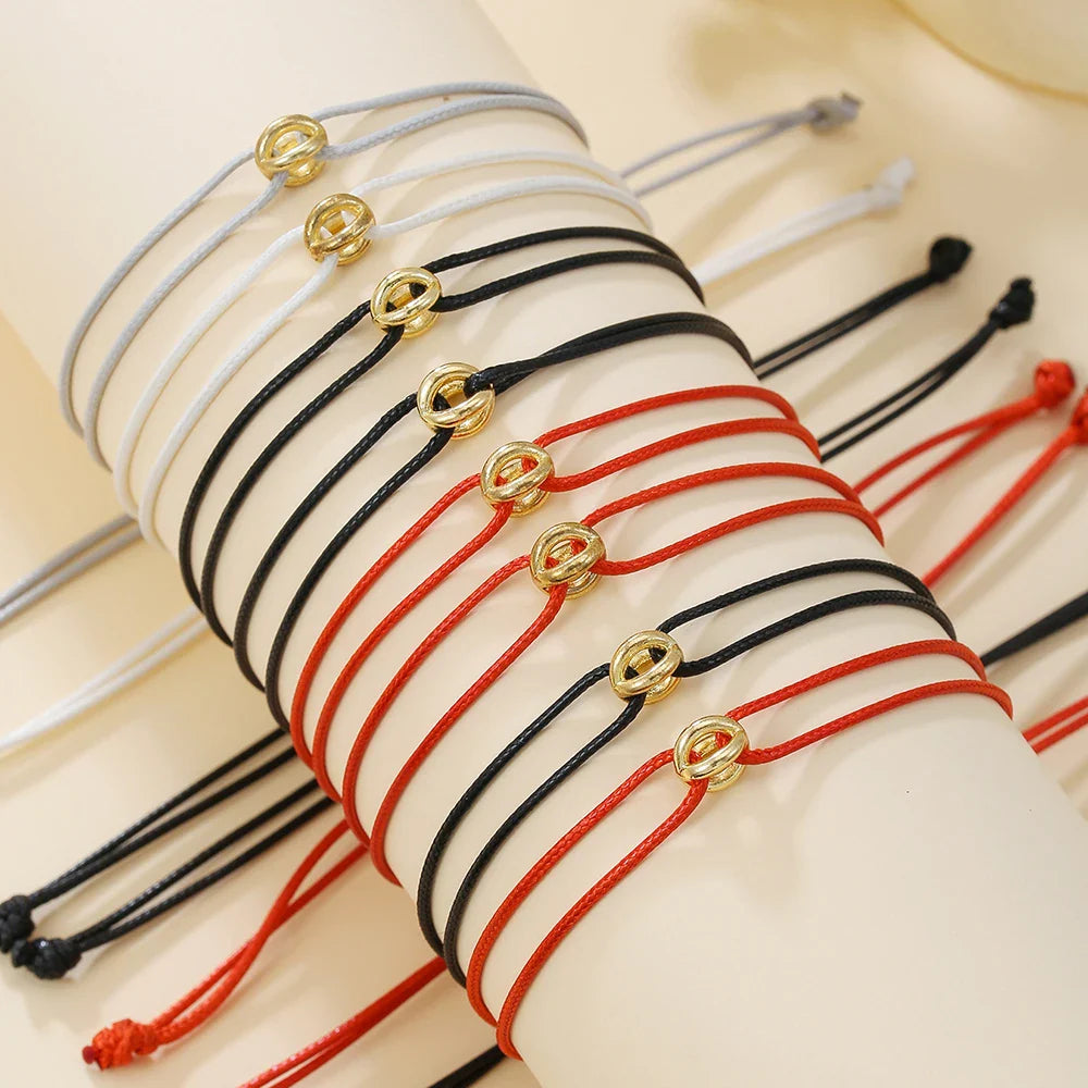 Simple Niche Design Lucky Symbol Bracelet Transfer Bead Couple Bracelet Set Adjustable Woven Bracelet Friendship Bracelet
