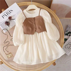 Baby Suits Girl Vest + Long Sleeve Dresses 2 piece Kids Cute Princess Dress