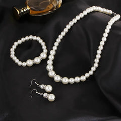 Pearl Jewelry Set Simulated Pearl Double Layer Luxury Earrings Necklace Wedding