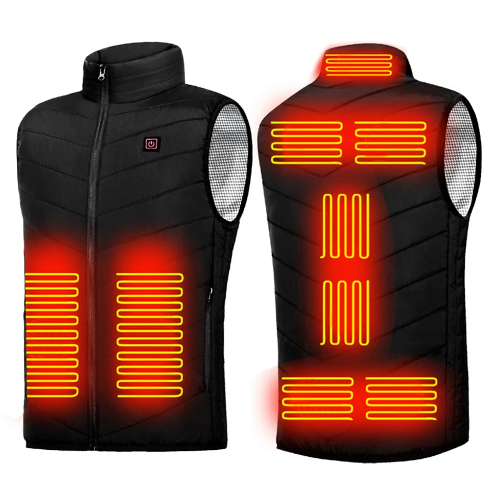 9 Heated Area Men Heated Jackets Outdoor Coat USB Electric Battery Long Sleeves