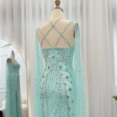 Sharon Said Luxury Dubai Aqua Lilac Arabic Mermaid Evening Dress