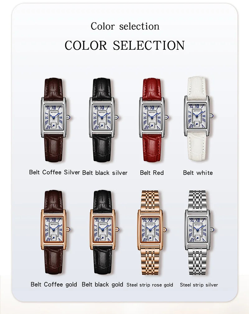 SANDA 1116 Quartz Watch Women Elegant Design Watches Rectangle Dial Waterproof Steel Leather Business Ladies Wristwatches Gift