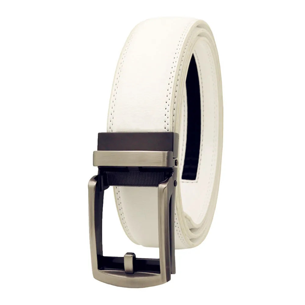 3.5cm White Color Click Belt for Men Unisex Genuine Leather Waist Straps for Jeans Automatic buckle Belts