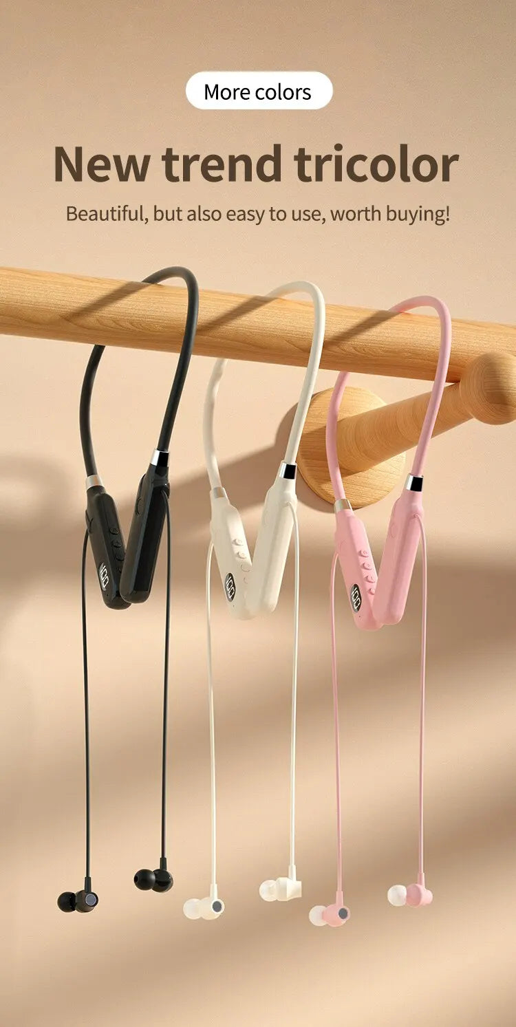BT-12 Wireless Bluetooth Earphones Headphones Neckband Outdoor Sports Headset with Display Button Control Earbuds for Music