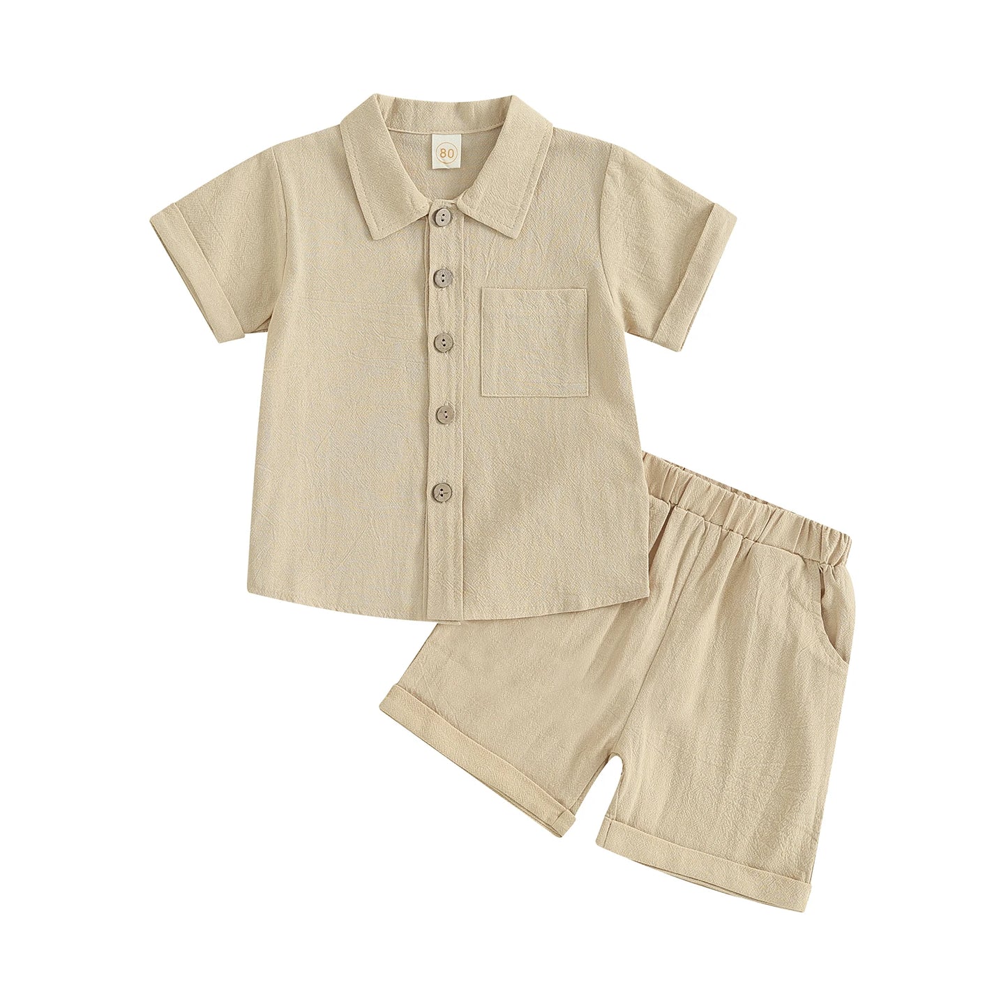 Fashion New Summer Toddler Boy Clothes Set Kids Cotton Linen Outfits Solid Color Short Sleeve Button Down Shirt Tops Shorts Suit
