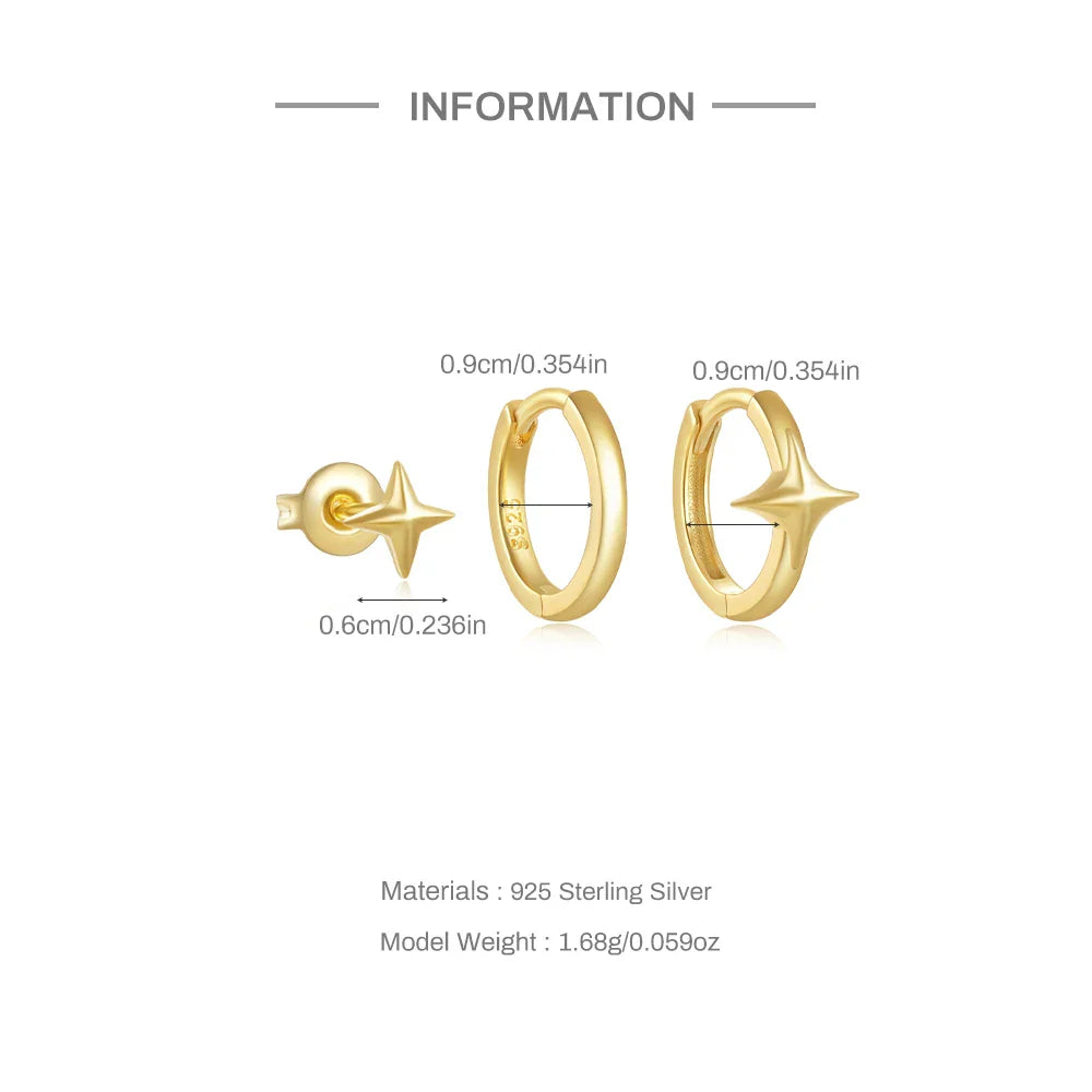 AIDE 925 Sterling Silver 3pcs 4pcs Set Zircon Stud Earrings 18k Gold Star Minimalism Huggies Earring Fine Jewelly Set Party Gift