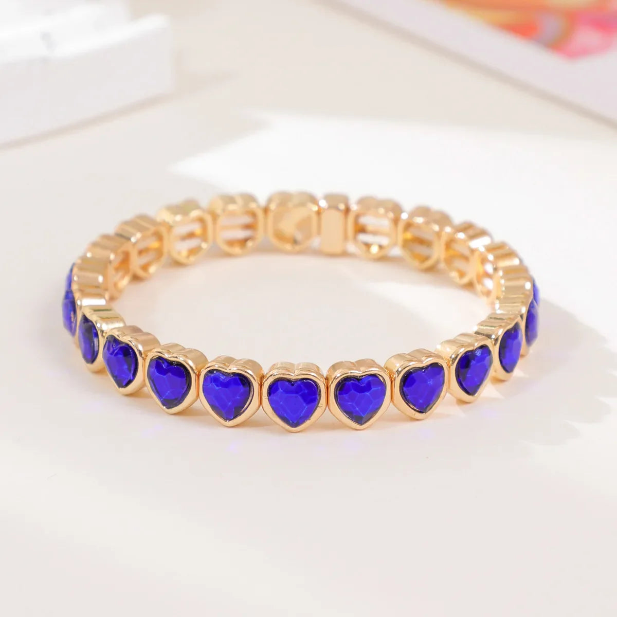 Gold Color Love Heart Bracelet For Women Rhinestone Peach Elastic Bangle Hand Hoop Women Delicate Summer Jewelry Accessory