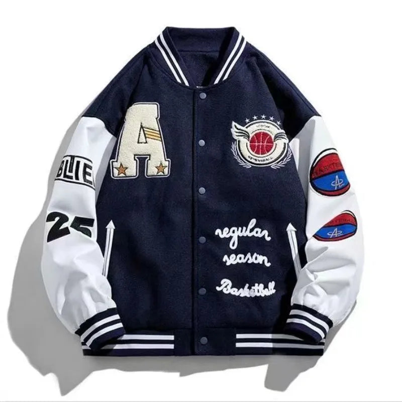 VIntage Varsity Jackets Men Spring Baseball Aviator Jackets Embroidery Spliced