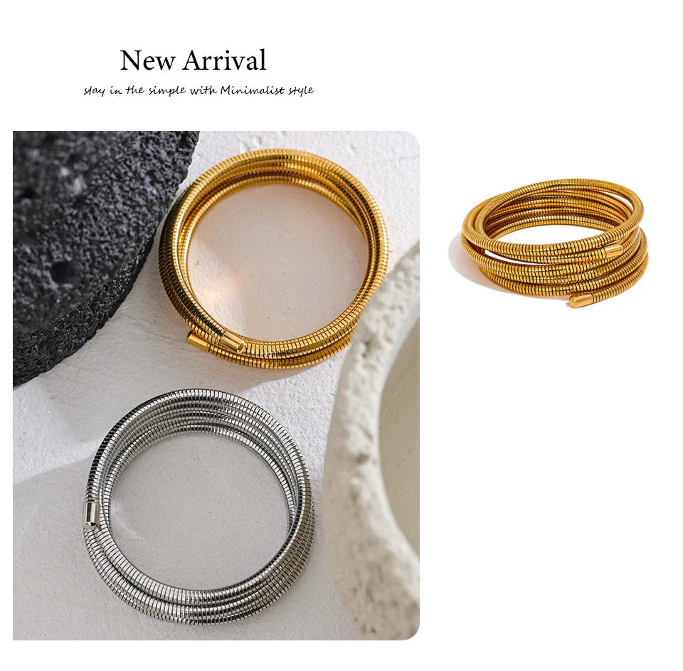 Yhpup Stainless Steel Stackable Multi-Layer Wrap Arm Bracelet Bangle Metal Elastic Waterproof Fashion Unisex Jewelry Men Women