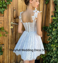 A Line Mini Wedding Dresses Sweetheart Lace Corset Bone Bride Party Gowns