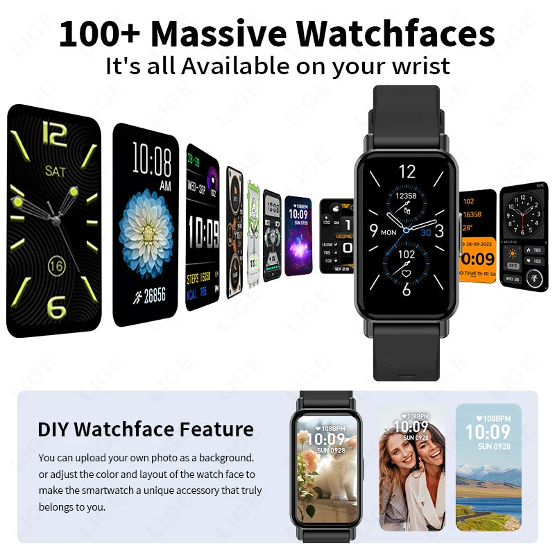 LIGE Smart Watch Men Women Smart Bracelet Wristband 1.45 Inch Heart Rate Waterproof Sports Fitness Tracker Bluetooth Call Band