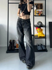 Y2k Black Jeans Women Baggy Vintage High Street Oversized Denim Trousers