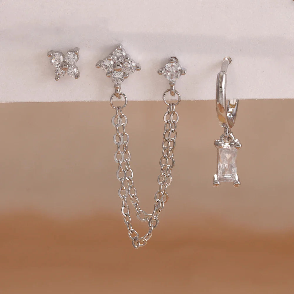 3PCS Exquisite Stainless Steel 12 Constellation Birthstone Earrings Set for Woman Cartilage Piercing Earrings Fashion Jewelry